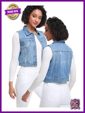 Women's Denim Vest Sleeveless Button Down Crop Jean Jacket